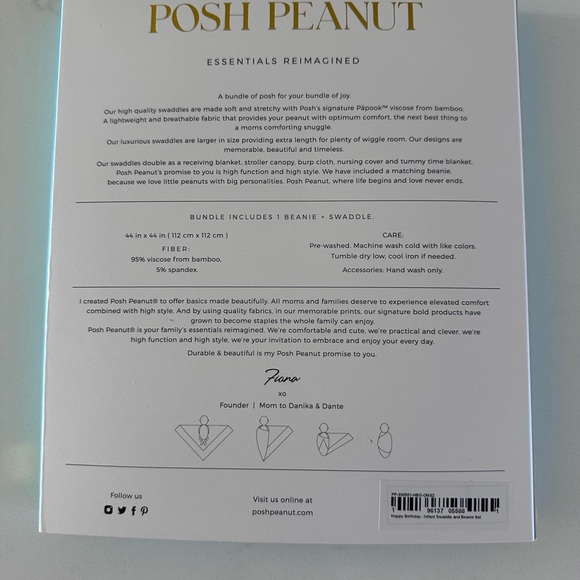 Posh Peanut Swaddle + Beanie Set Bamboo NEW IN BOX - Picture 2 of 2